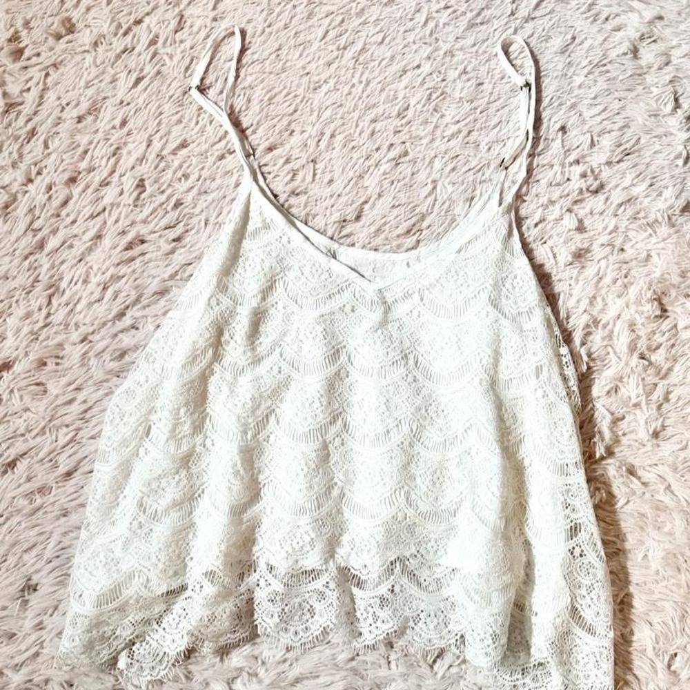 Flowy White Lace Angel Core Whimsical Ethereal Fairy Swing Crop Top Womens L